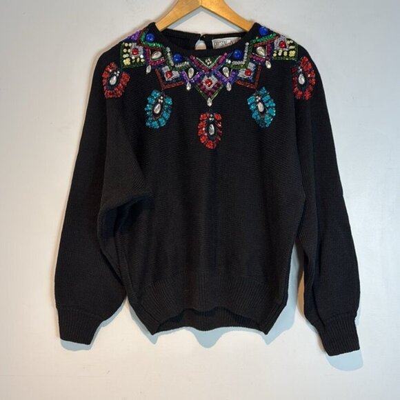 Vintage 80’s Crystal Kobe black jeweled/sequins sweater size large - Picture 6 of 12